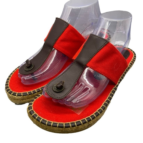 Andre Assous Flip Flop Espadrille Sandals Red Brown‎ Euro 39 Made in Spain - Picture 1 of 13